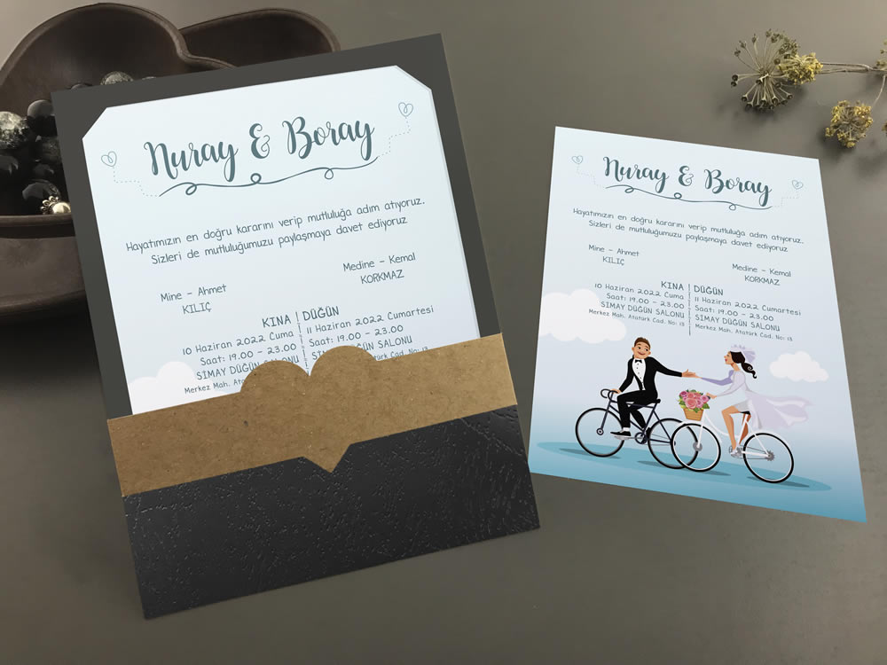 Bisikletli düğün davetiye modeli