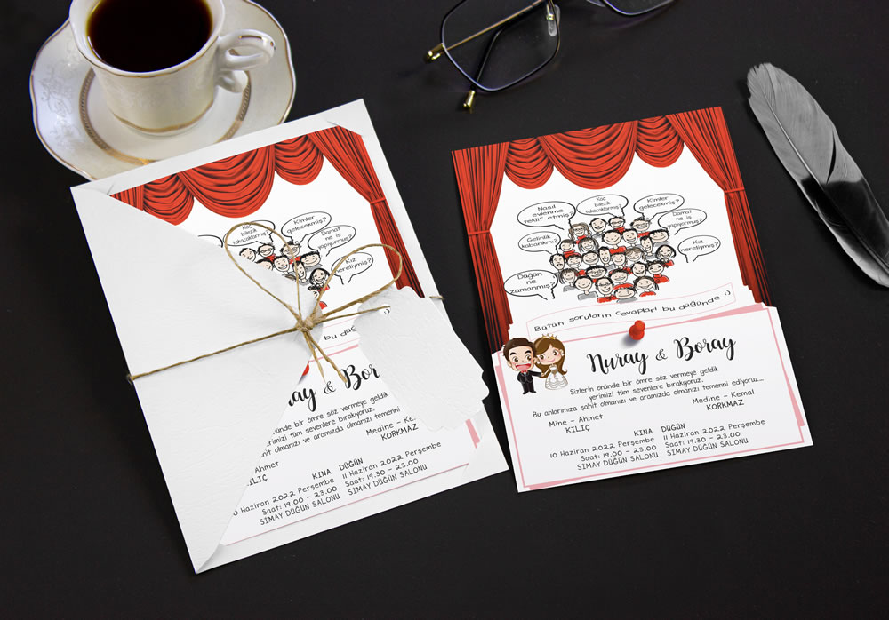 Karikatürlü esprili düğün davetiye modelleri