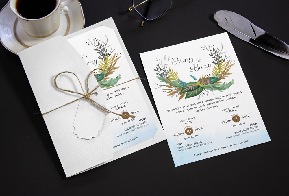 Denizli düğün davetiyesi desenli zarflı