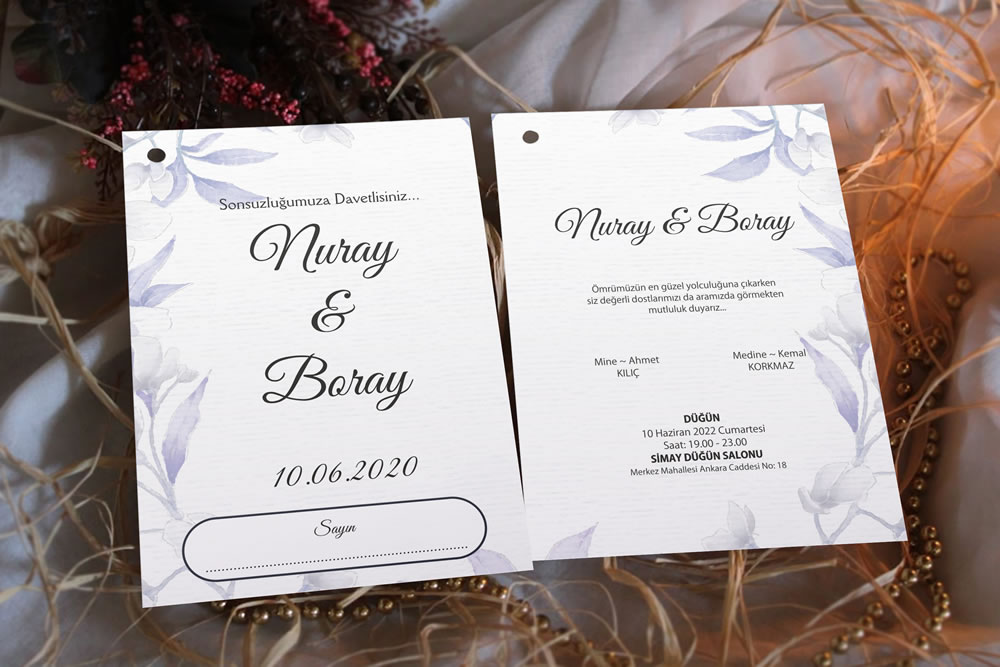 Yeni sade zarfsız düğün davetiye modeli