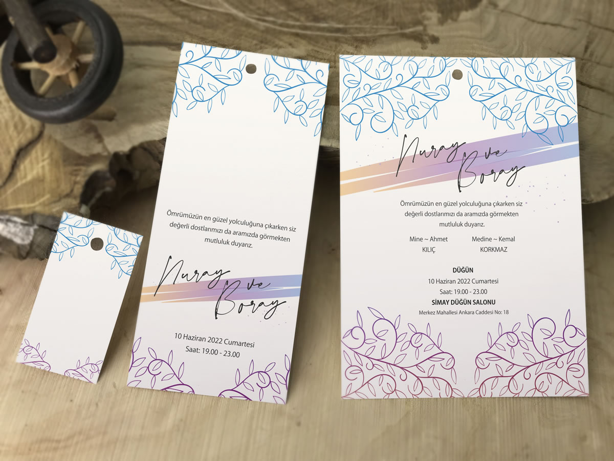 Üçlü set yeni zarfsız düğün davetiye modeli