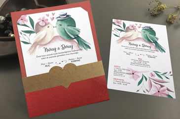 Kuşlu düğün davetiye örneği