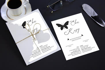 Kelebekli sade düğün davetiye modelleri