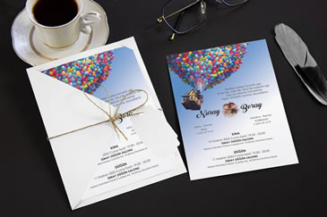 Uçan balon düğün davetiye modeli