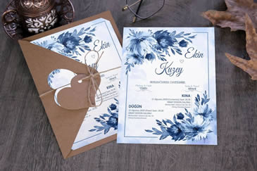 Mavi gül düğün davetiyesi
